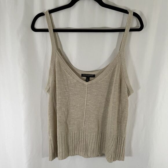 Banana Republic Tank Top Women's Large Beige Knit Ramie Breathable Pullover - Picture 1 of 9